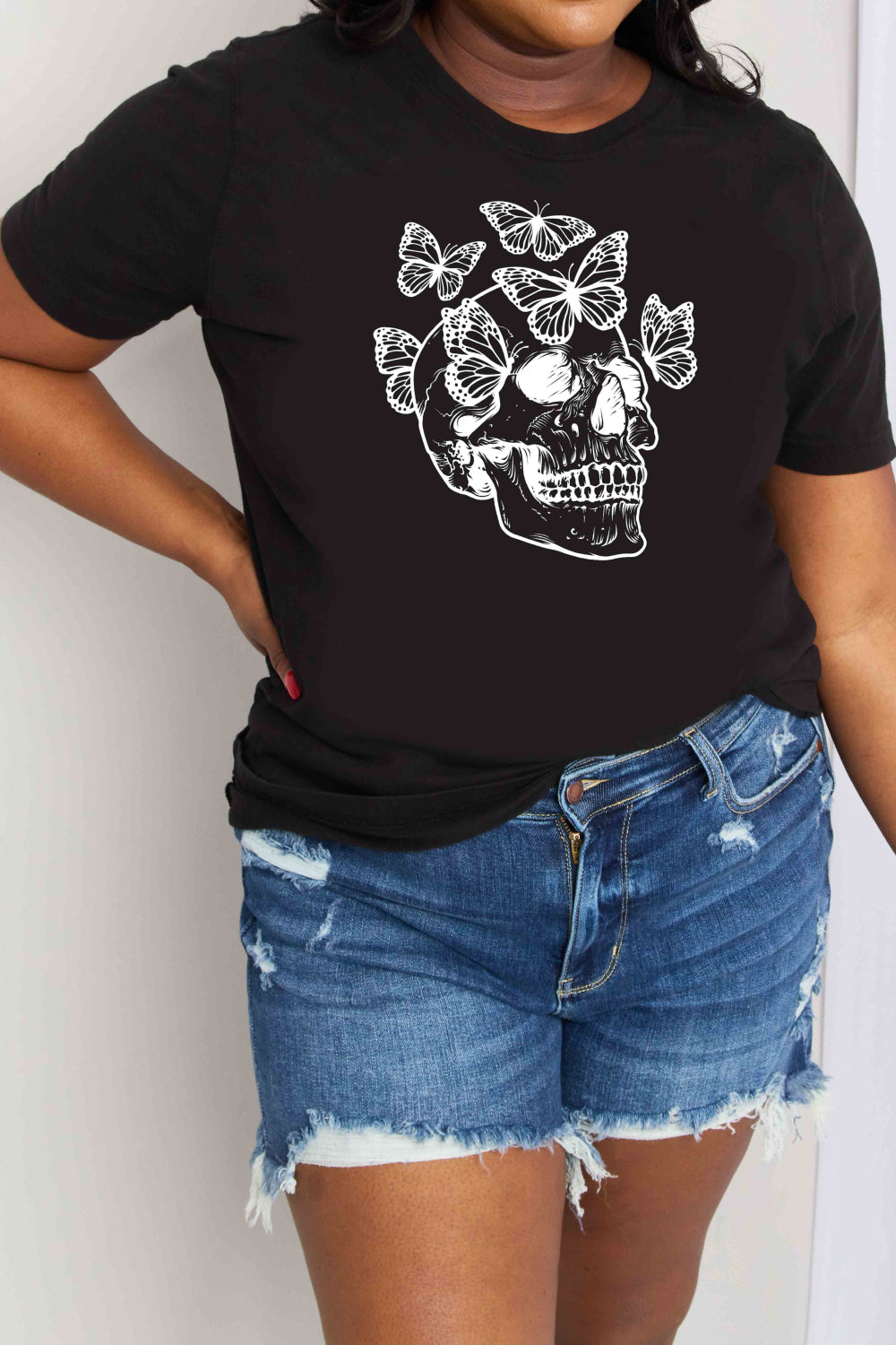 Full Size Butterfly Skull Graphic Cotton Tee