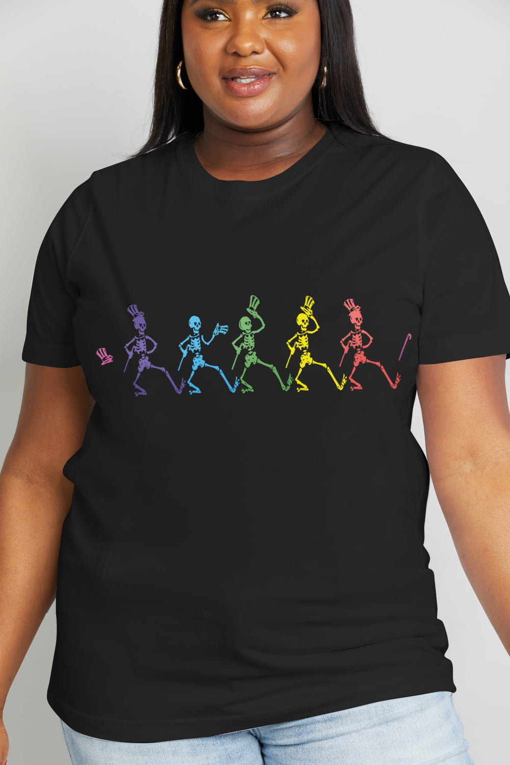 Full Size Dancing Skeleton Graphic Cotton Tee