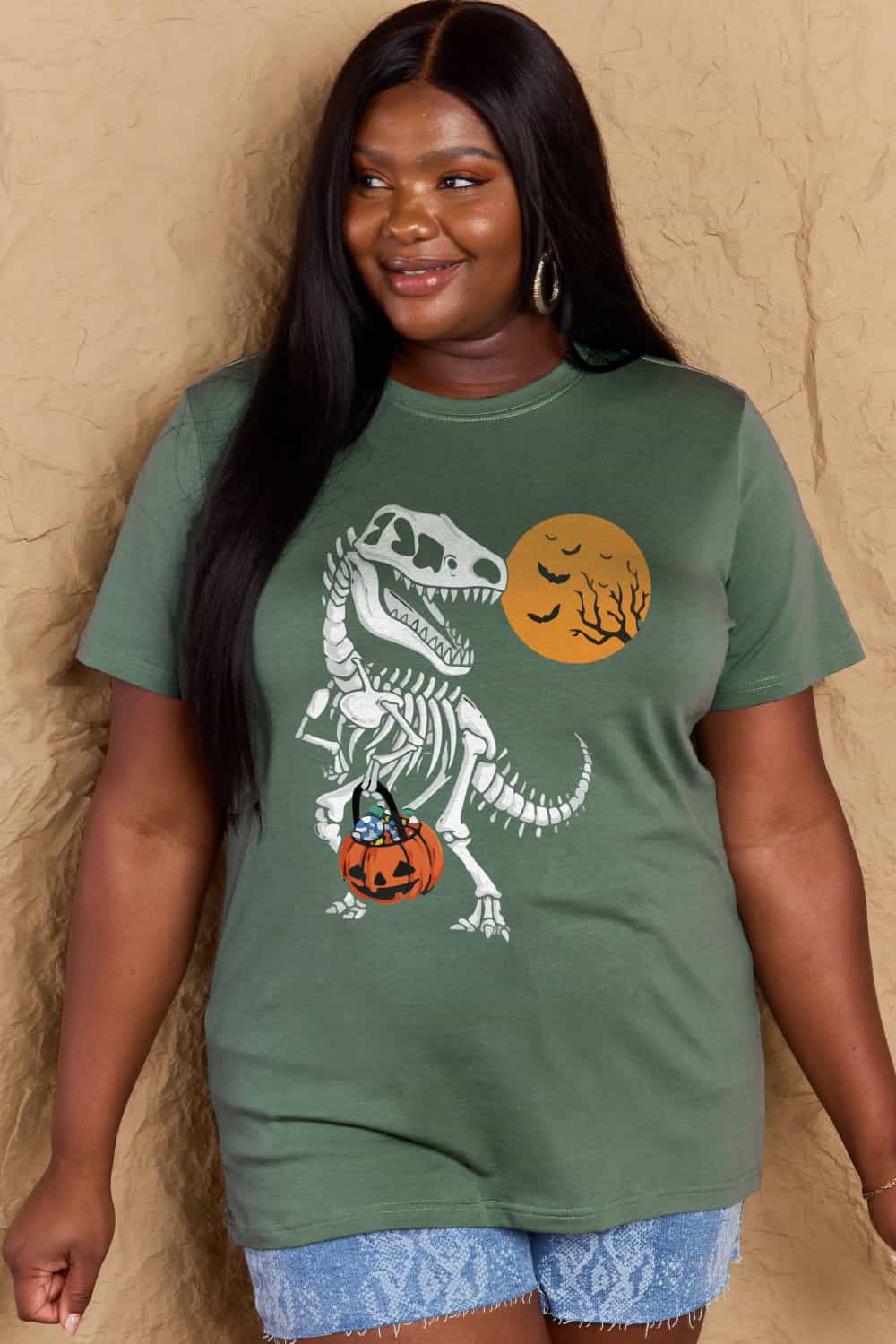 Full Size Dinosaur Skeleton Graphic Cotton T-Shirt