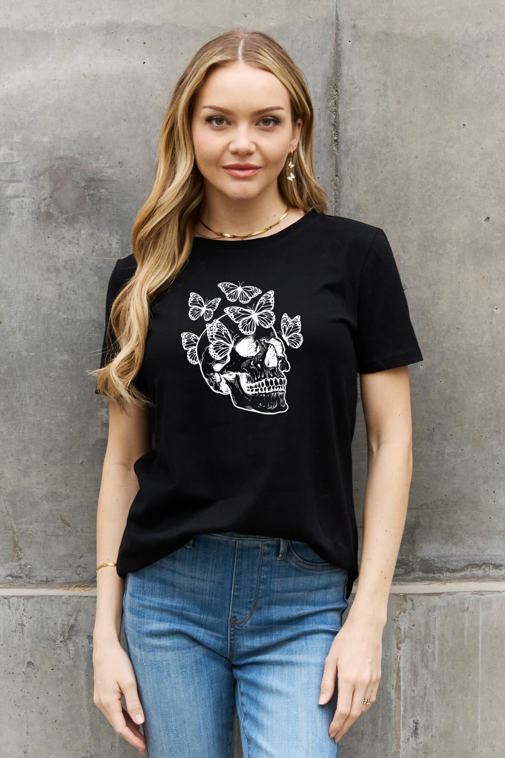Full Size Butterfly Skull Graphic Cotton Tee