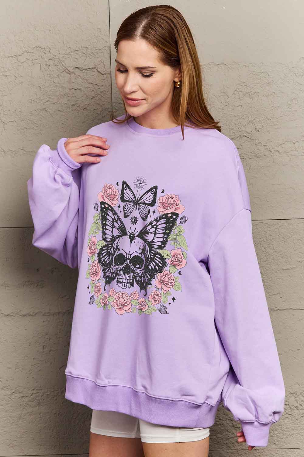Full Size Skull Butterfly Graphic Sweatshirt