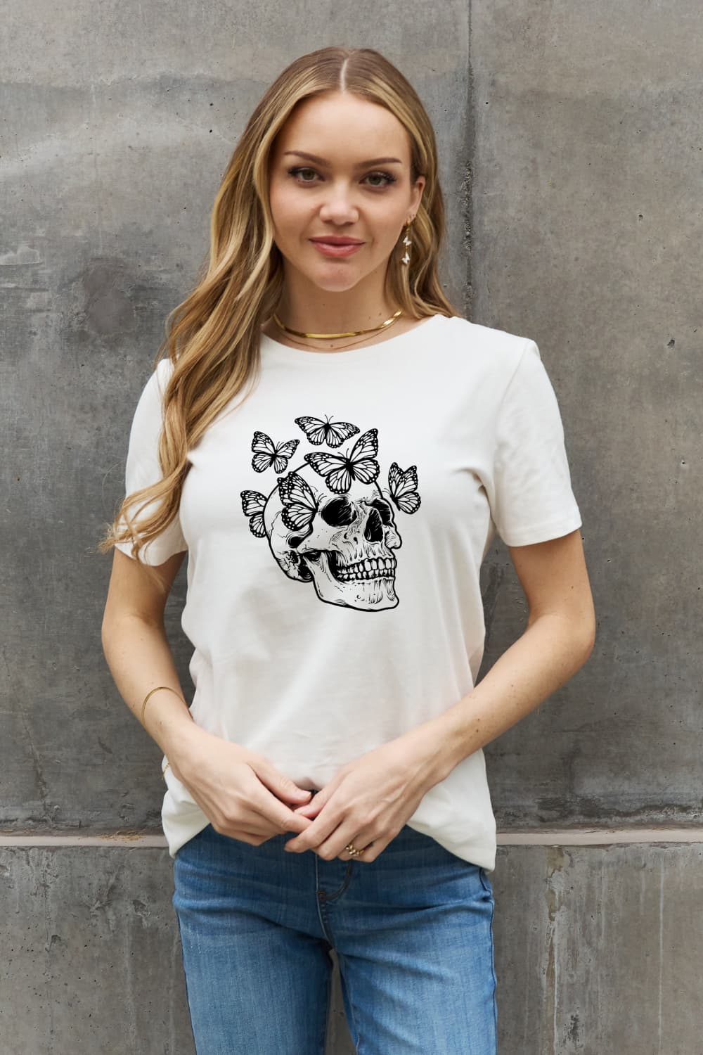 Full Size Butterfly Skull Graphic Cotton Tee