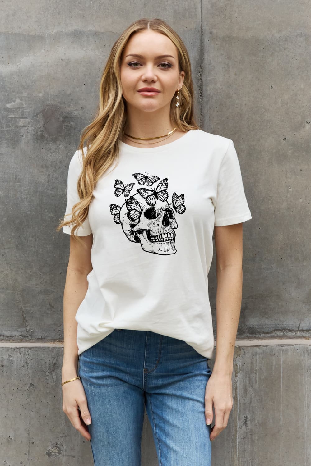 Full Size Butterfly Skull Graphic Cotton Tee