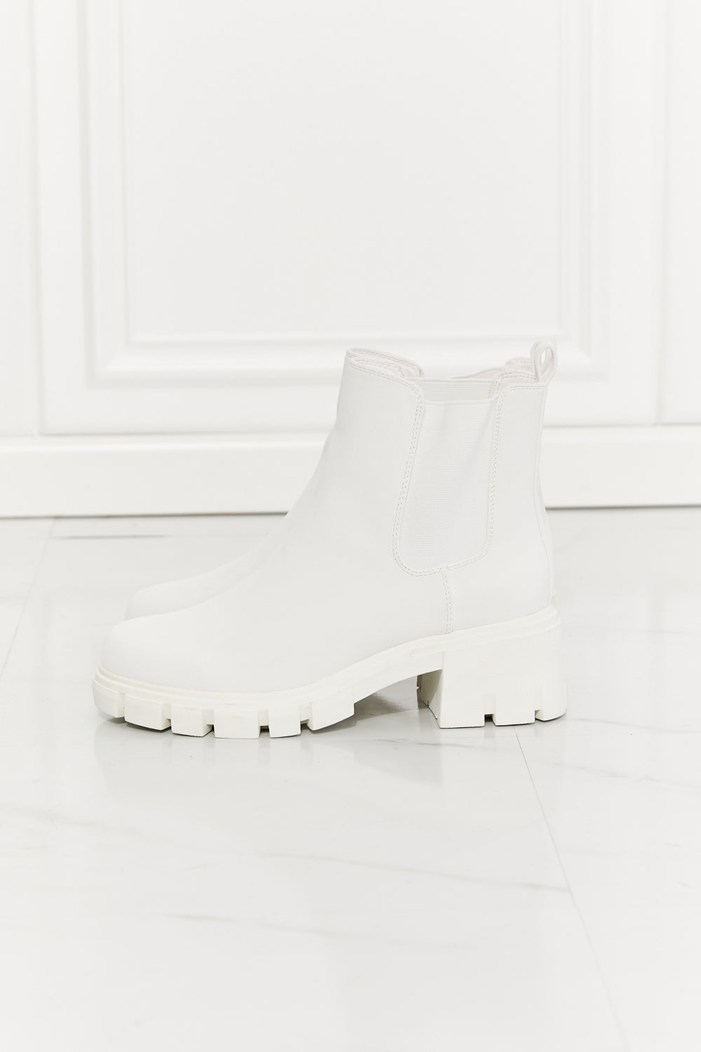 Matte Lug Sole Chelsea Boots in White