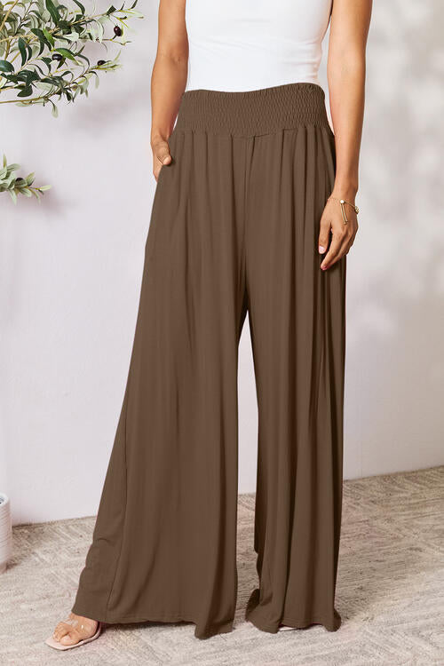 Full Size Smocked Wide Waistband Wide Leg Pants
