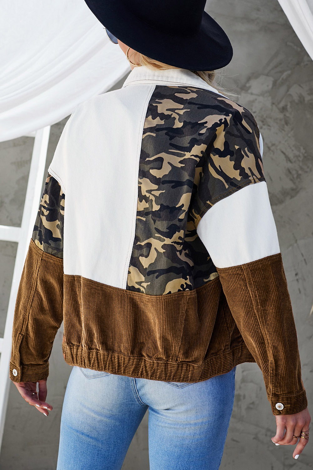 Leopard Colour Block Button-Up Corduroy Shacket