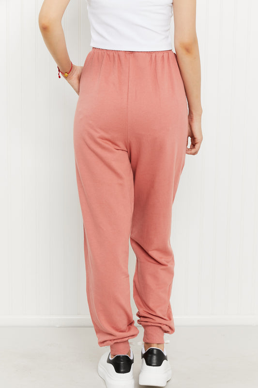 Zenana Full Size Drawstring Waist Joggers in Ash Rose