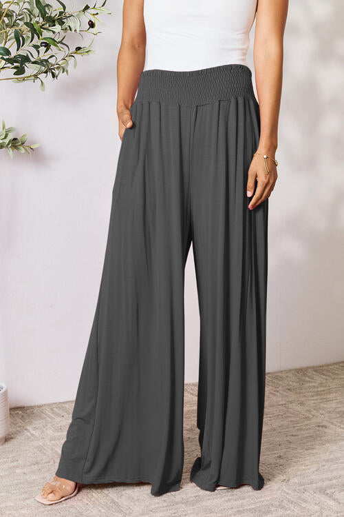 Full Size Smocked Wide Waistband Wide Leg Pants