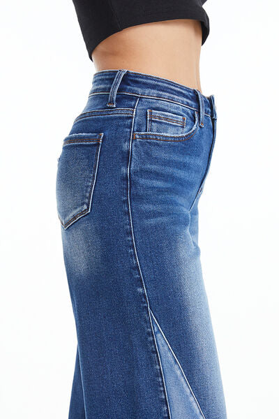 Full Size High Waist Two-Tones Patched Wide Leg Jeans