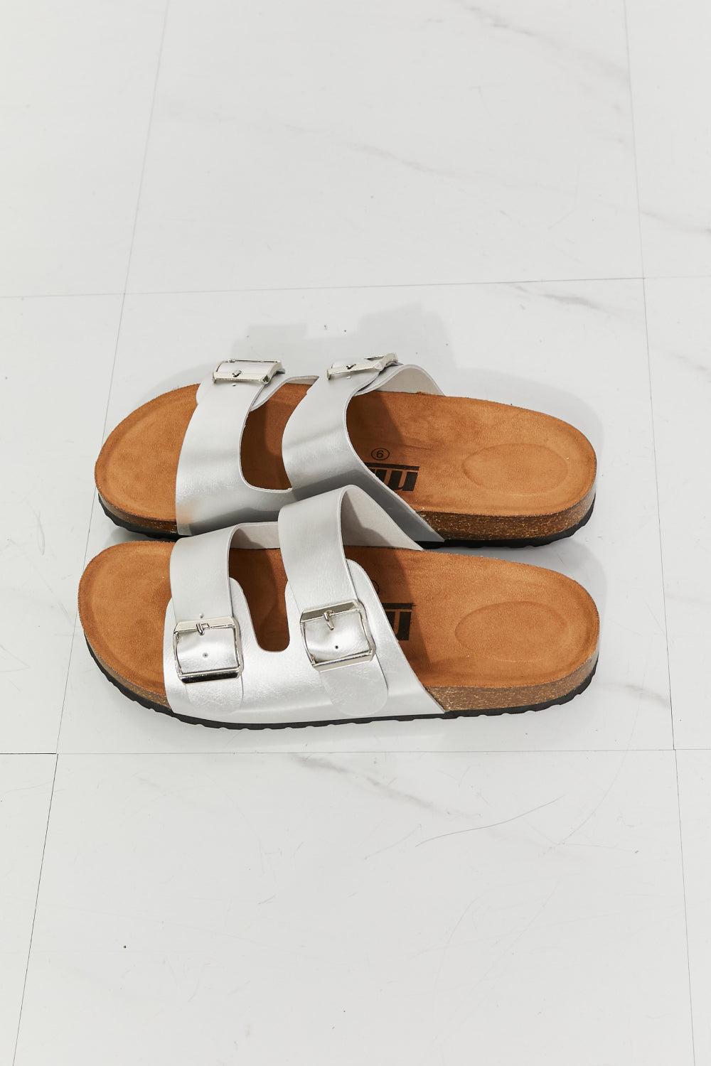 Double-Banded Slide Sandal in Silver