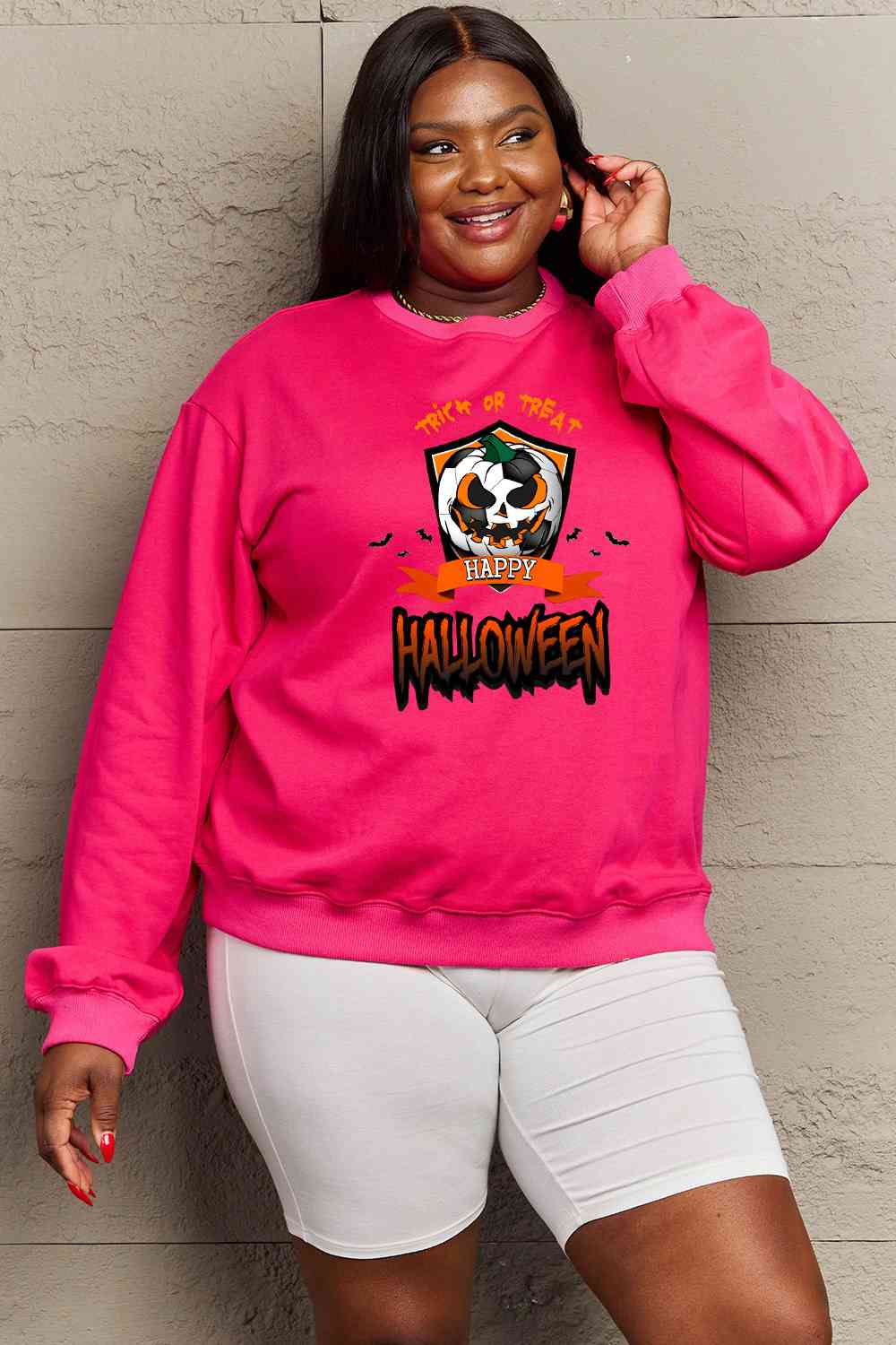 Full Size TRICK OR TREAT HAPPY HALLOWEEN Graphic Sweatshirt