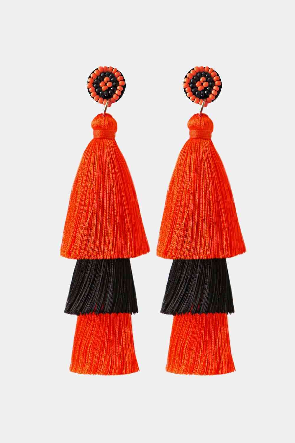 Beads Detail Triple Layered Tassel Earring