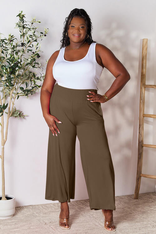 Full Size Smocked Wide Waistband Wide Leg Pants