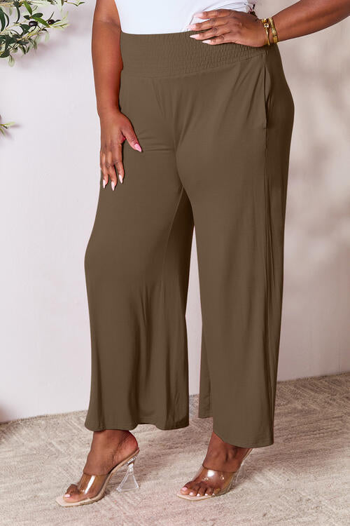 Full Size Smocked Wide Waistband Wide Leg Pants