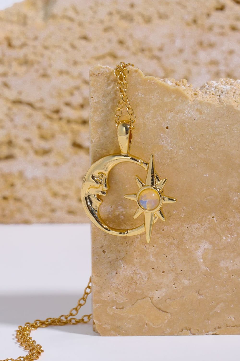 Copper 14K Gold Plated Moon & Star Shape Pendant Necklace
