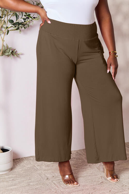Full Size Smocked Wide Waistband Wide Leg Pants