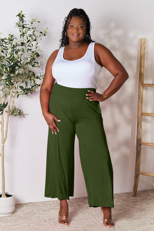 Full Size Smocked Wide Waistband Wide Leg Pants