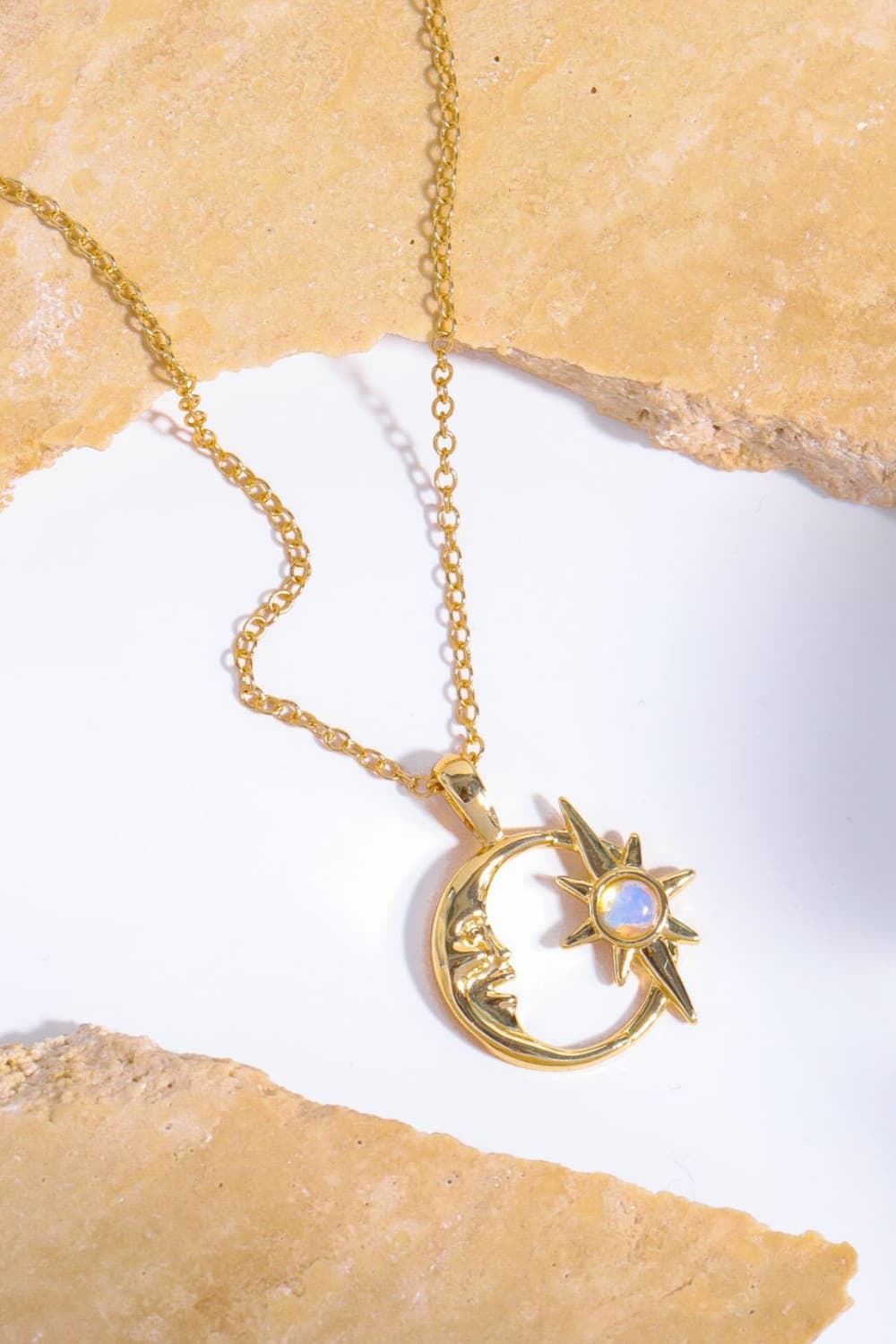 Copper 14K Gold Plated Moon & Star Shape Pendant Necklace