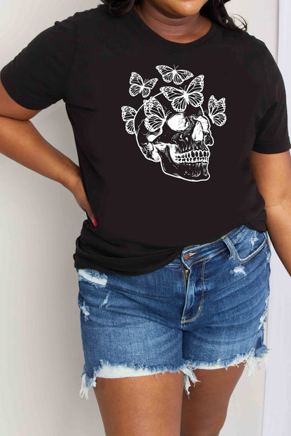 Full Size Butterfly Skull Graphic Cotton Tee
