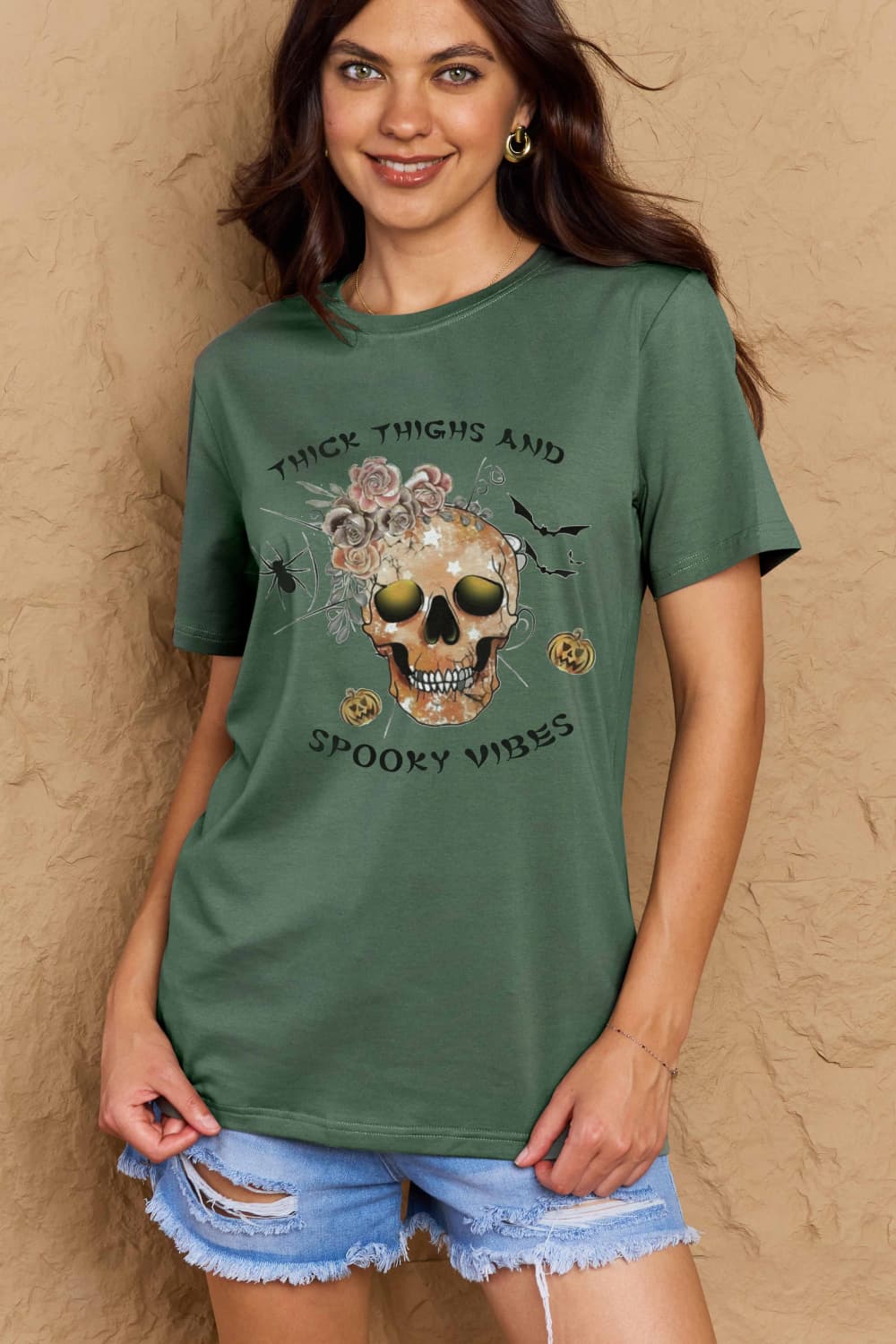 Full Size THICK THIGHS AND SPOOKY VIBES Graphic Cotton T-Shirt