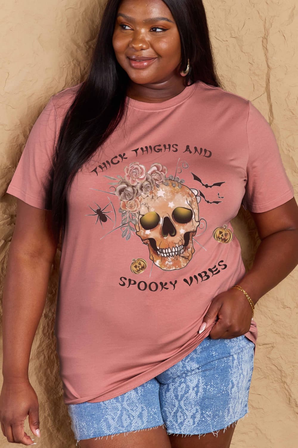 Full Size THICK THIGHS AND SPOOKY VIBES Graphic Cotton T-Shirt