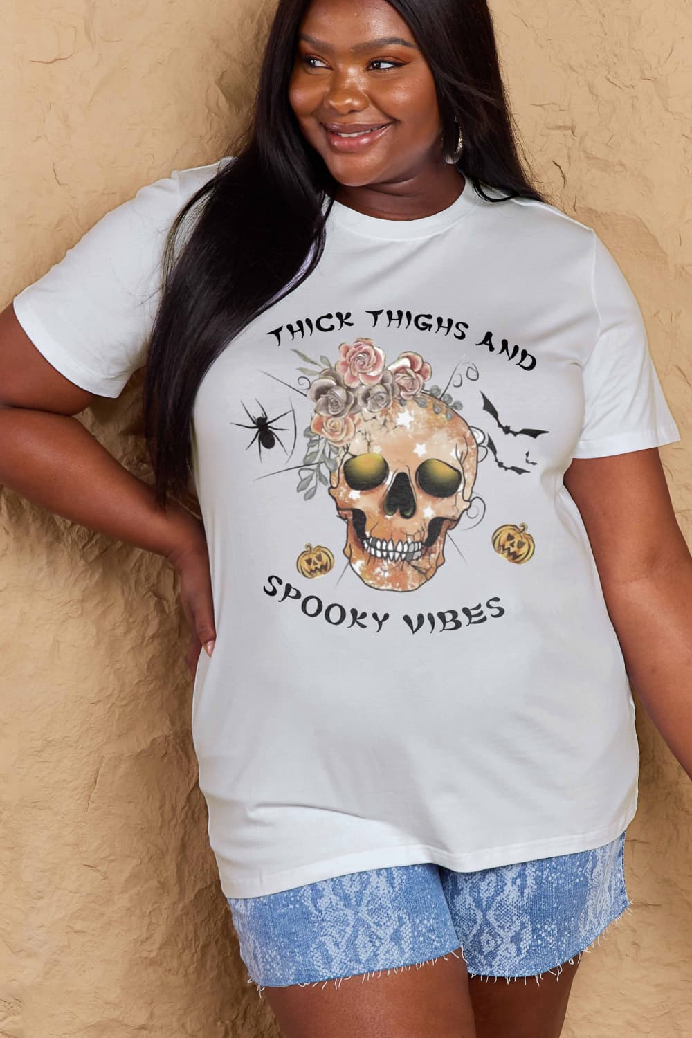 Full Size THICK THIGHS AND SPOOKY VIBES Graphic Cotton T-Shirt