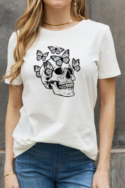 Full Size Butterfly Skull Graphic Cotton Tee