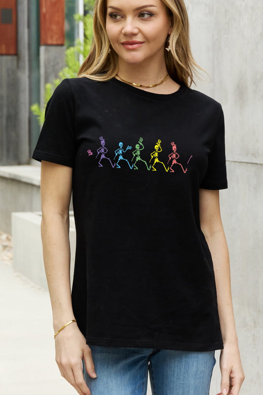 Full Size Dancing Skeleton Graphic Cotton Tee