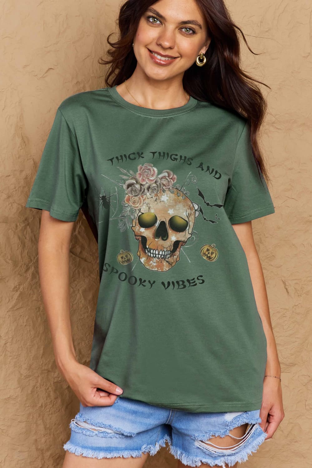 Full Size THICK THIGHS AND SPOOKY VIBES Graphic Cotton T-Shirt