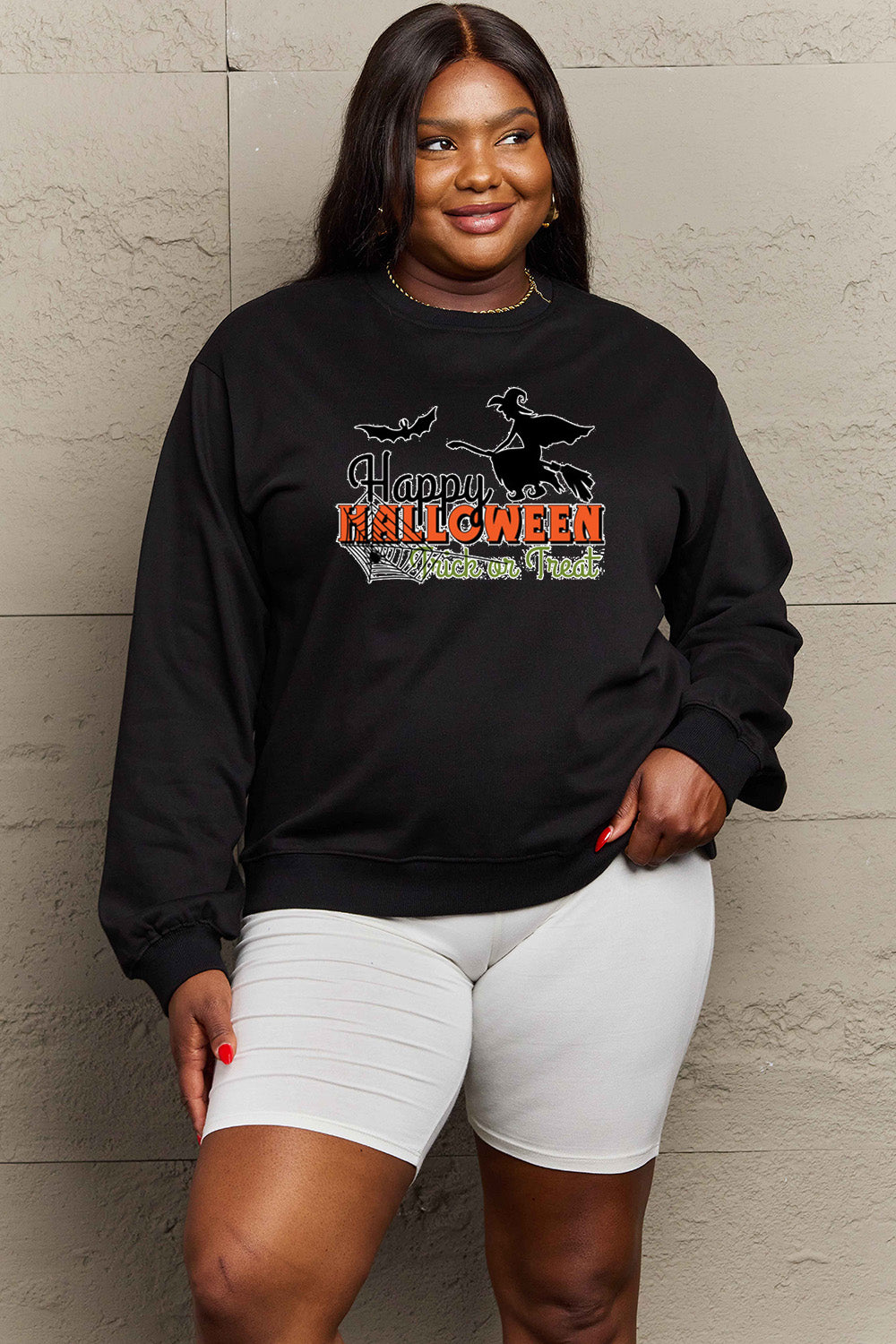 Full Size HAPPY HALLOWEEN TRICK OR TREAT Graphic Sweatshirt