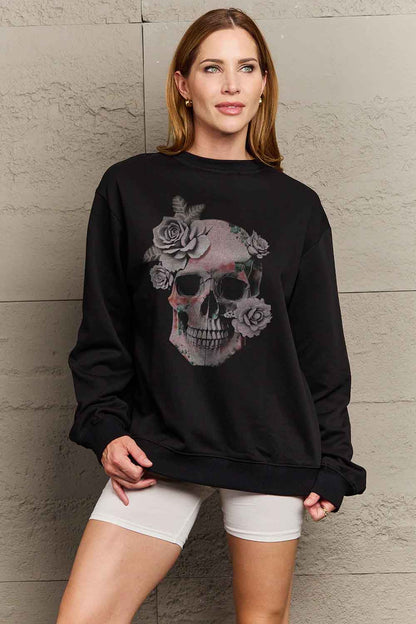 Full Size Dropped Shoulder SKULL Graphic Sweatshirt
