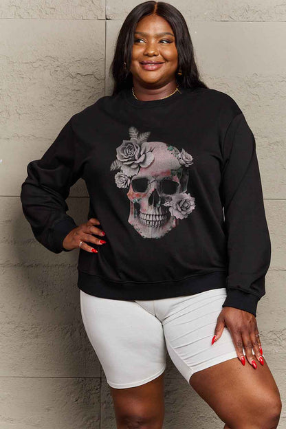 Full Size Dropped Shoulder SKULL Graphic Sweatshirt