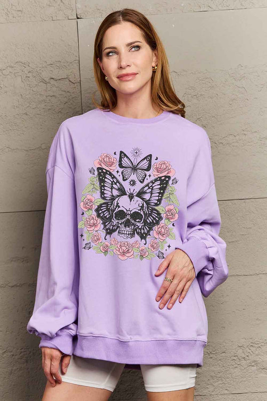 Full Size Skull Butterfly Graphic Sweatshirt