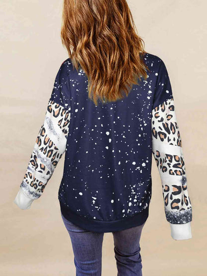 Plus Size Christmas Graphic Leopard Sweatshirt