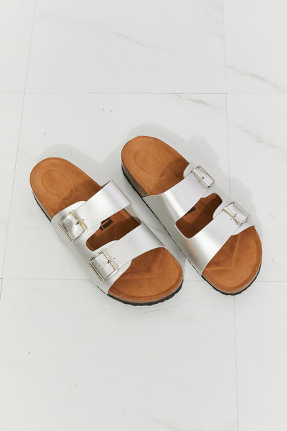 Double-Banded Slide Sandal in Silver
