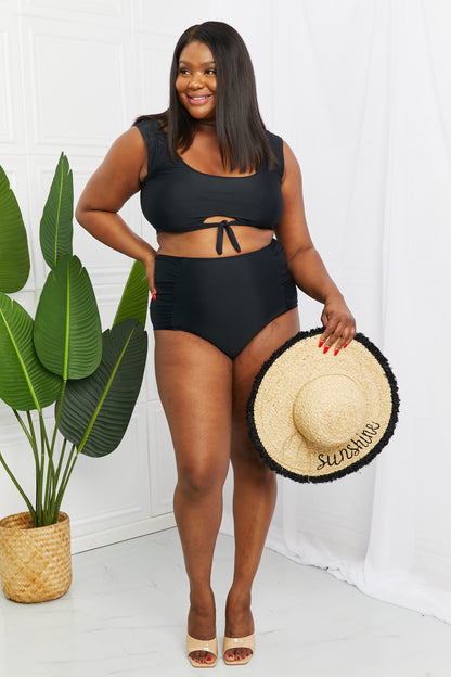 Sanibel Crop Swim Top and Ruched Bottoms Set in Black