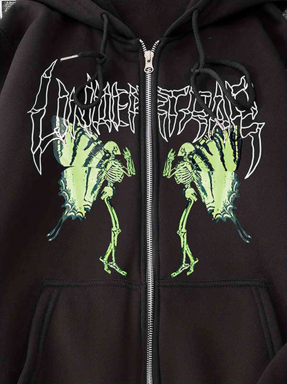 Graphic Zip-Up Long Sleeve Hooded Jacket