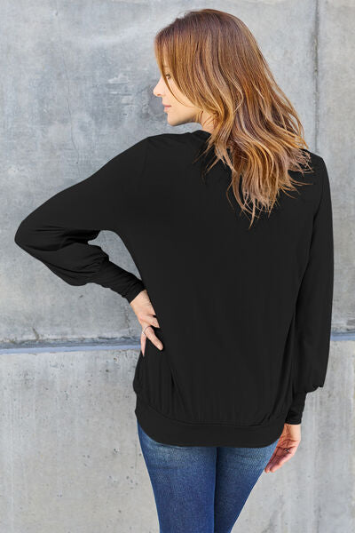 Full Size V-Neck Lantern Sleeve Blouse