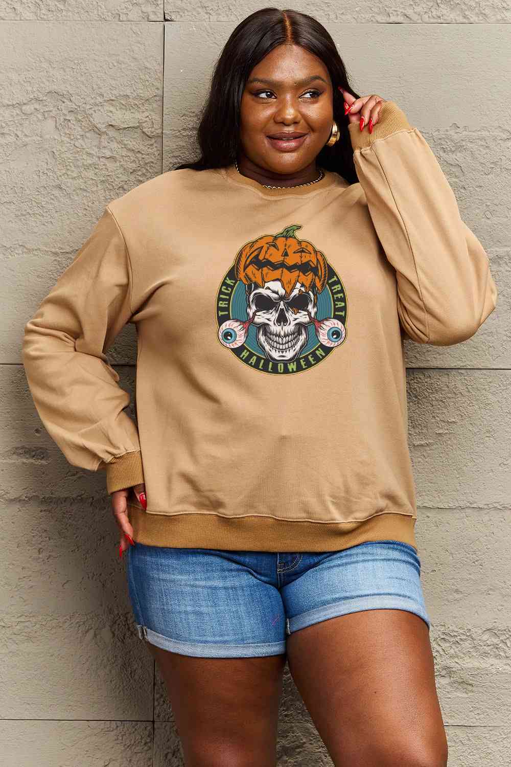 Full Size Skull Graphic Sweatshirt