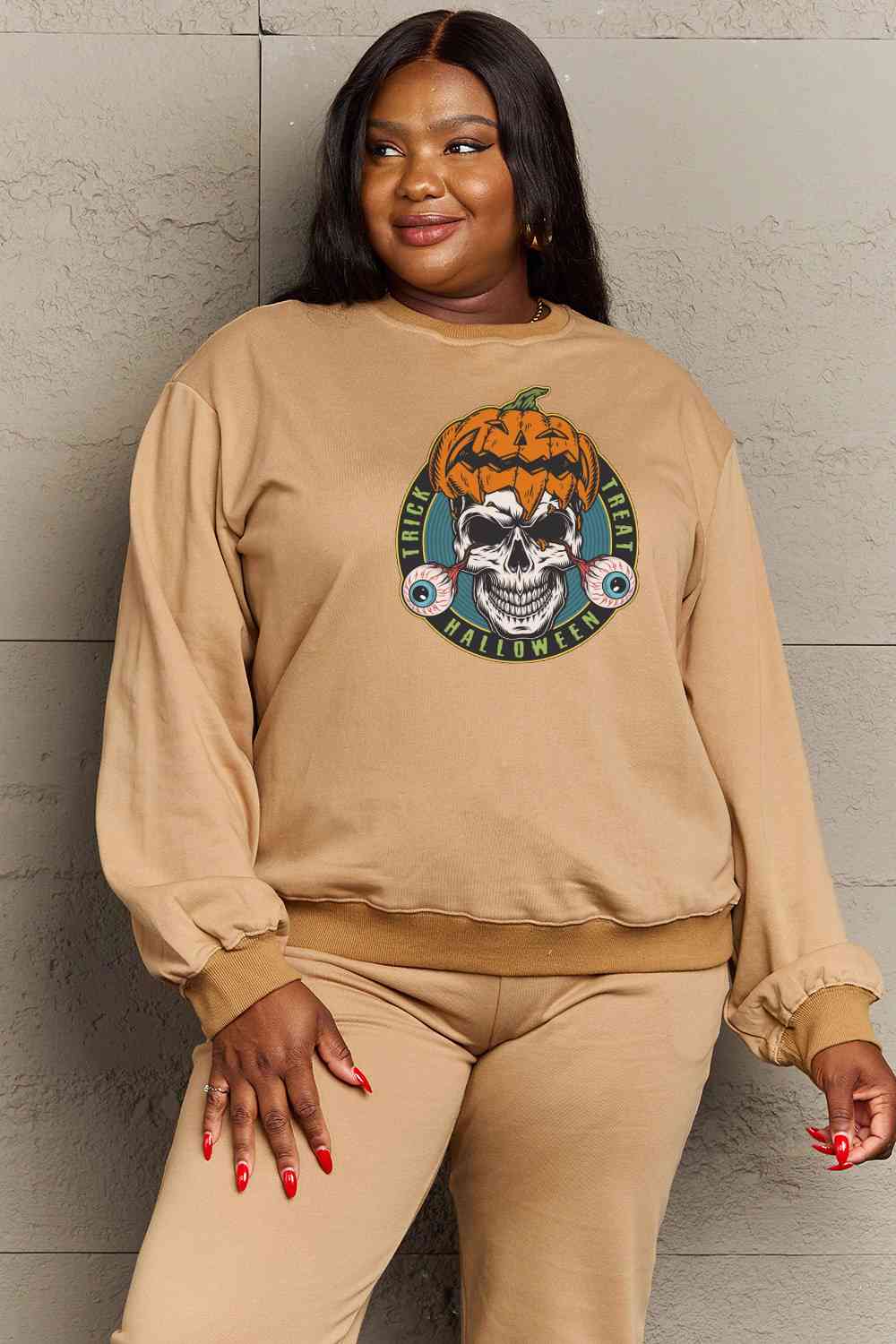 Full Size Skull Graphic Sweatshirt
