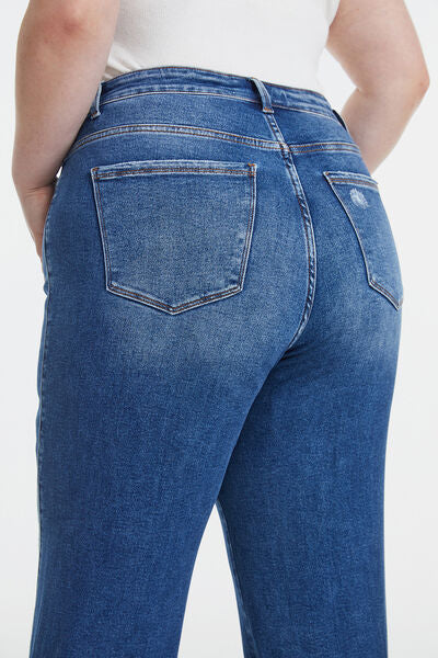 Full Size High Waist Two-Tones Patched Wide Leg Jeans