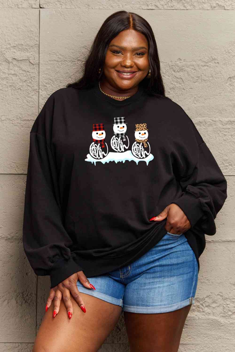 Full Size Snowmen Graphic Sweatshirt