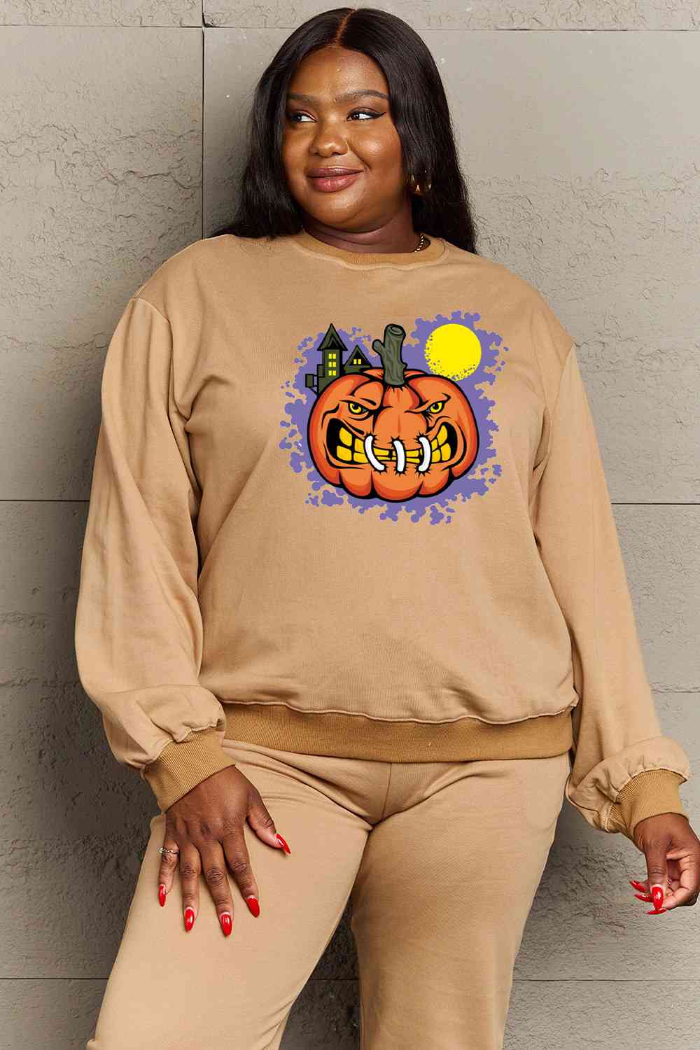 Full Size Graphic Round Neck Sweatshirt