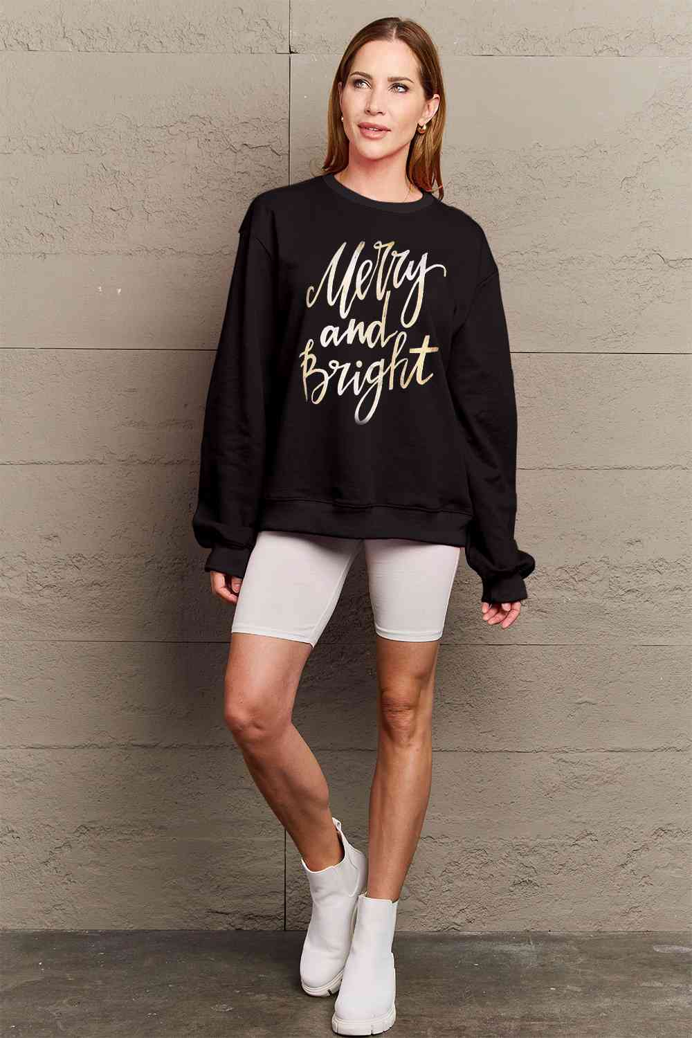 Full Size MERRY AND BRIGHT Graphic Sweatshirt
