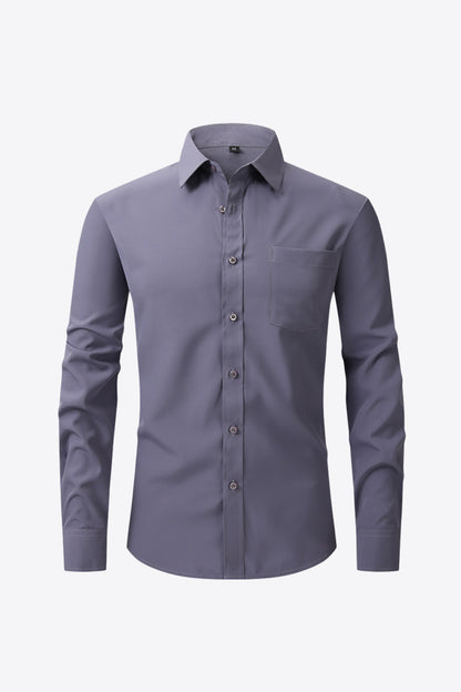 Button-Up Long Sleeve Pocket Collared Shirt