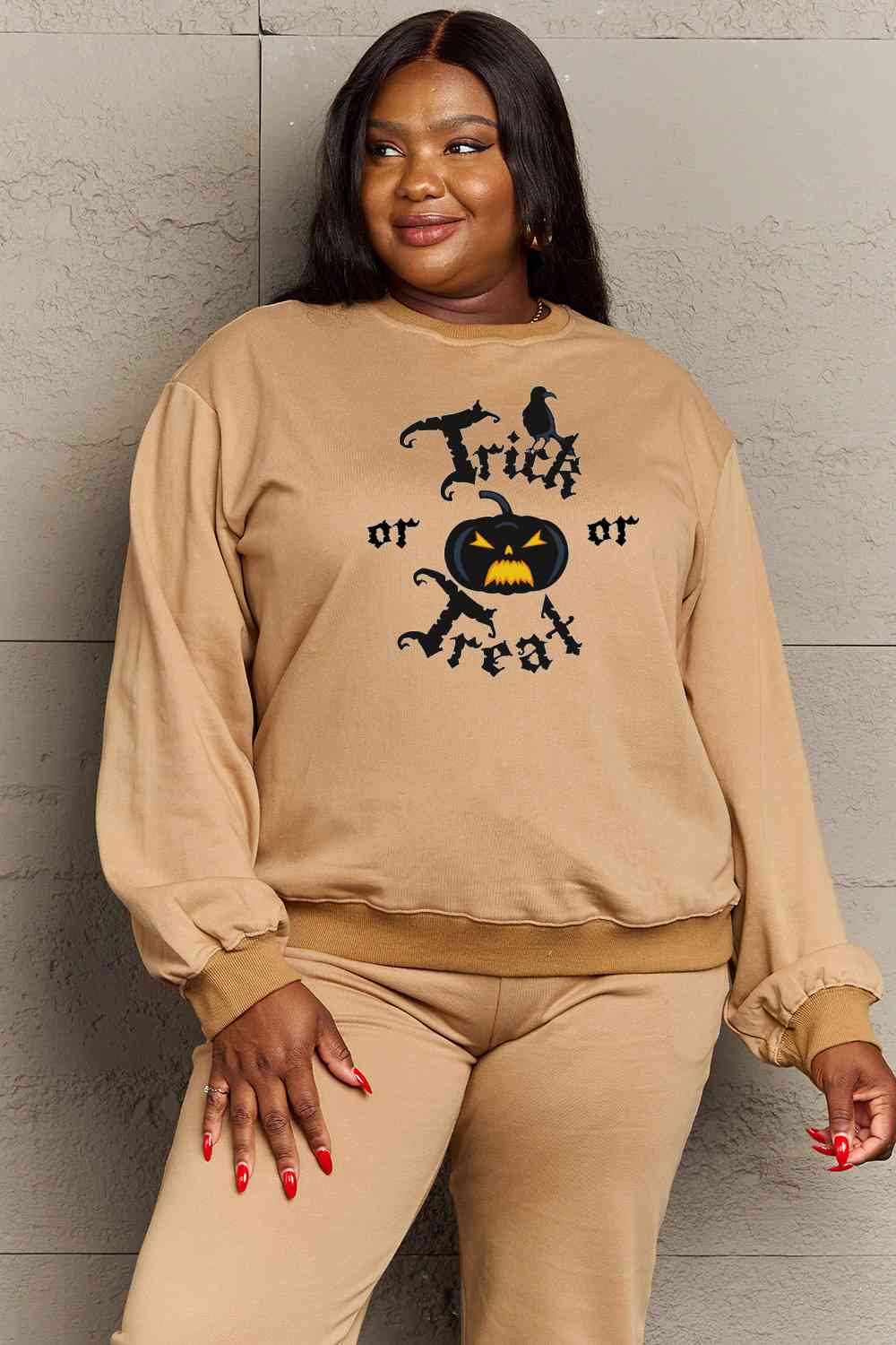 Full Size TRICK OR TREAT Graphic Sweatshirt