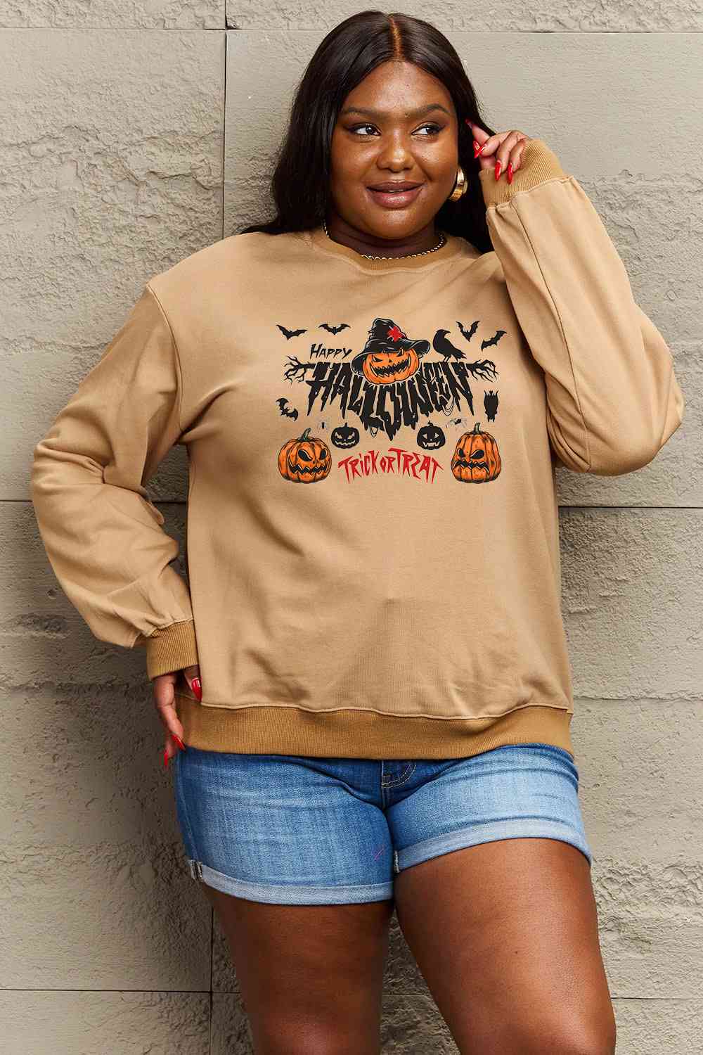Full Size HAPPY HALLOWEEN TRICK OR TREAT Graphic Sweatshirt
