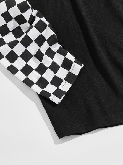 Checkered Long Sleeve Round Neck Tee