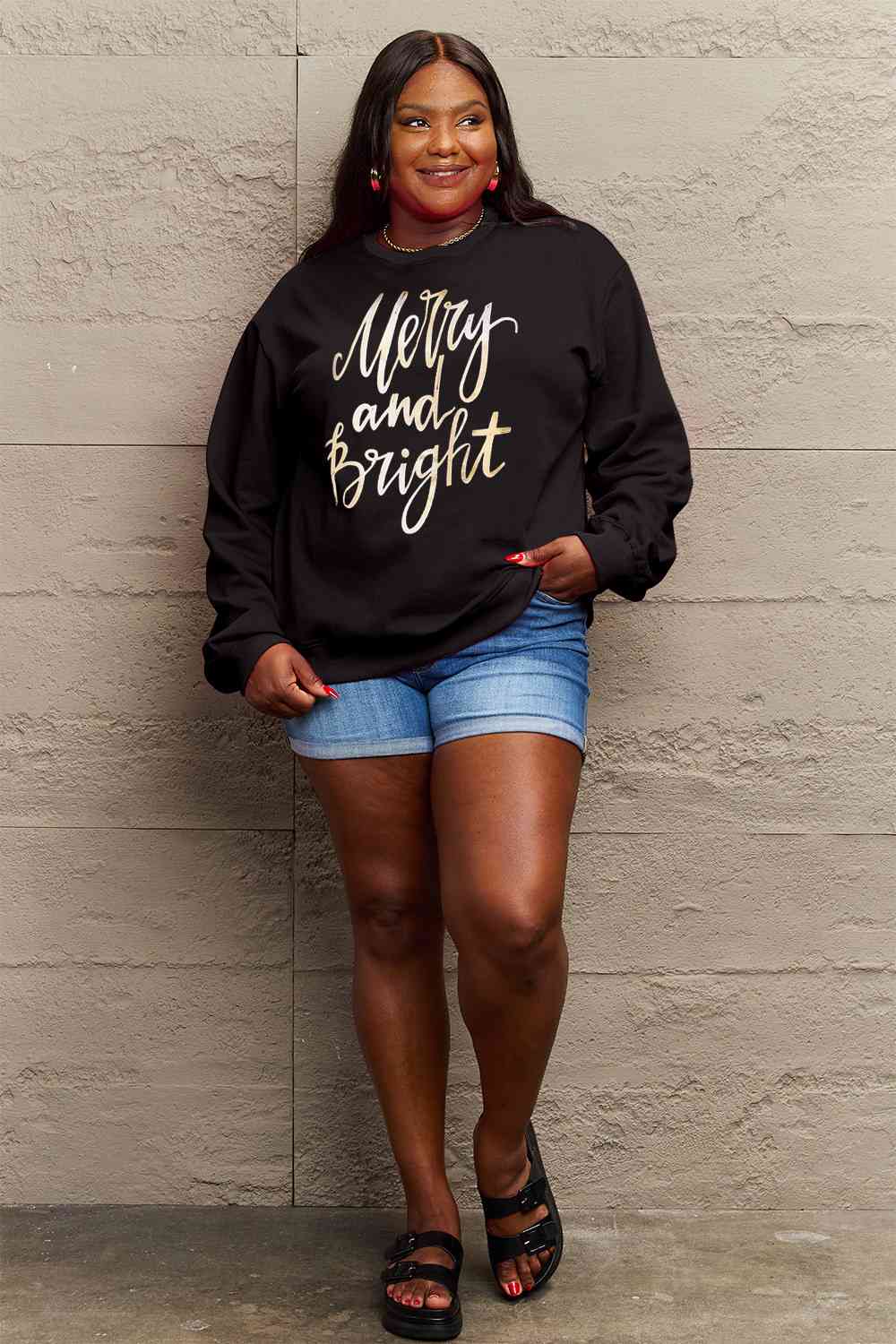 Full Size MERRY AND BRIGHT Graphic Sweatshirt