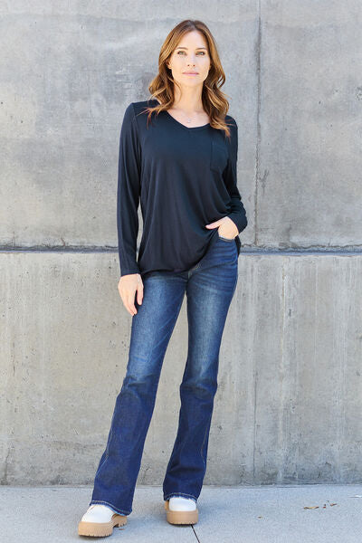 Full Size V-Neck Long Sleeve Top